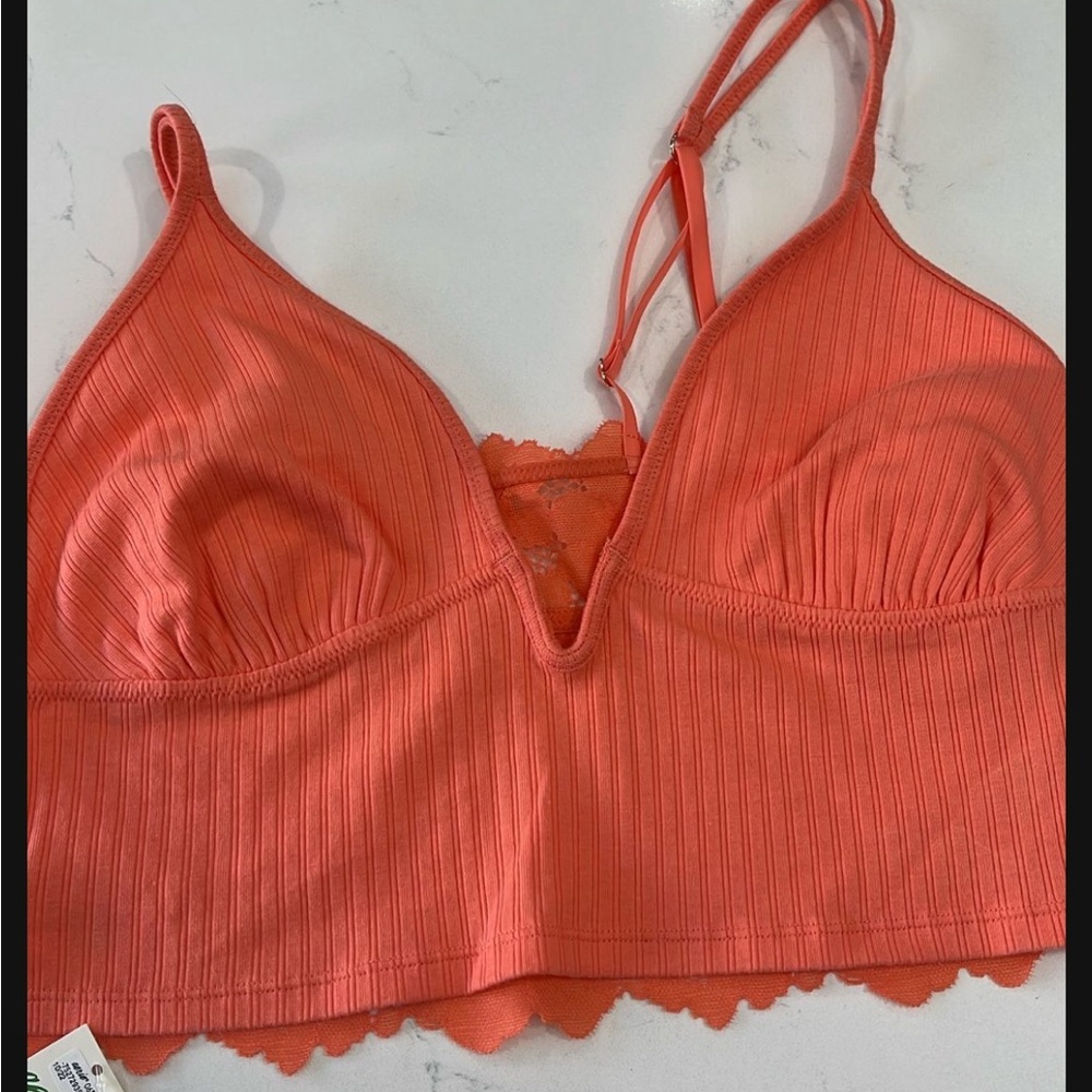 Aerie Orange Ribbed Bra with Adjustable Straps